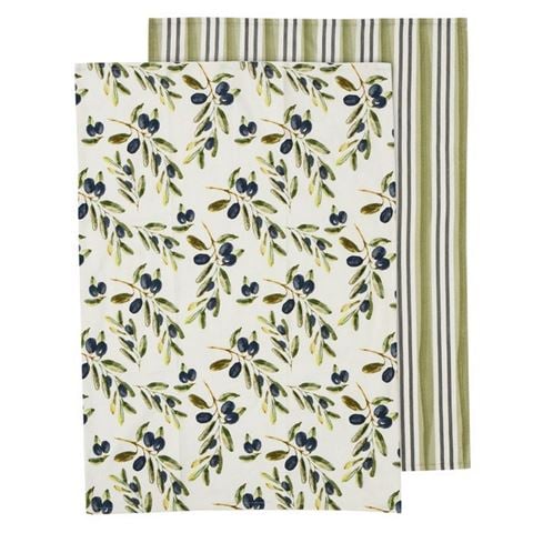 Coast To Coast Oliva Cotton Tea Towel Black/Green Set 2pce - Peter's of Kensington