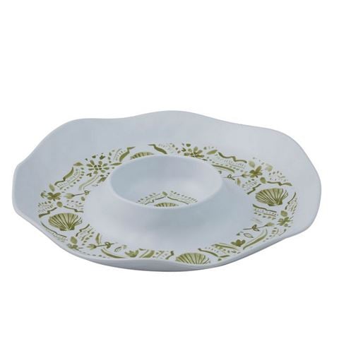 Coast To Coast - Costiera Melamine Chip & Dip Plate White/Olive 5x40.5cm