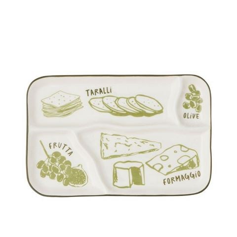 Coast To Coast - Deli Ceramic Divided Platter White/Green 24x16cm