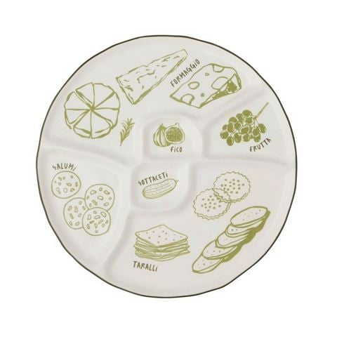 Coast To Coast - Deli Ceramic Divided Platter White/Green 35cm