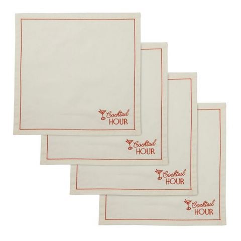 Coast To Coast Social Cotton Napkin Set Ivory/Cherry 25x25cm 4pce - Peter's of Kensington