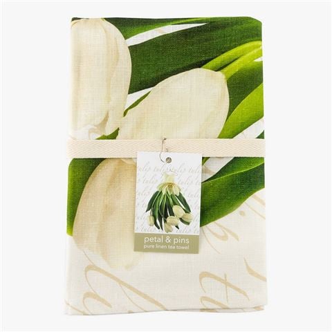 Petal & Pins - White Tulip Dress Design Tea Towel