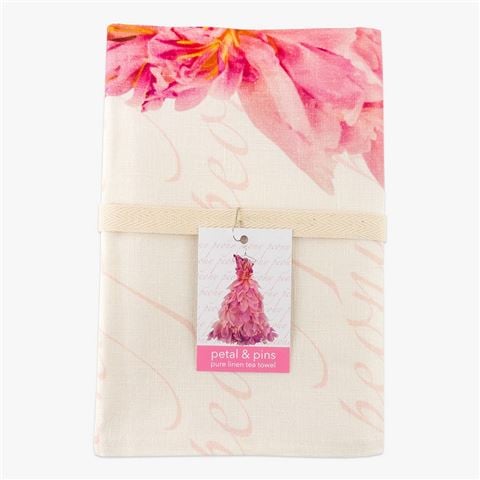Petal & Pins - Pink Peony Dress Design Tea Towel