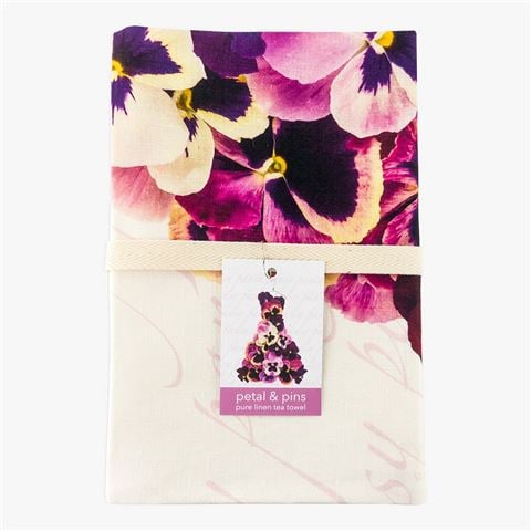 Petal & Pins - Pink & Purple Pansy Design Dress Tea Towel