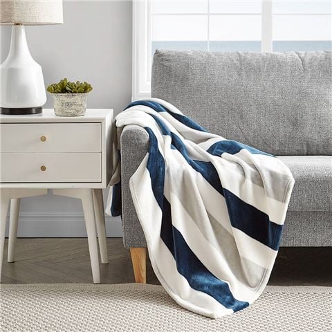 Nautica - Awning Stripe Throw Blue, Grey & White 130x170cm