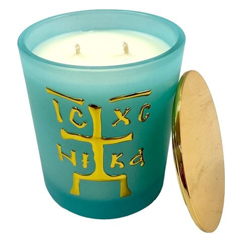 Candle Bar - Livani ICXC Turquoise Candle w/Lid
