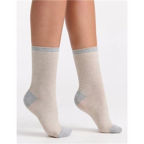 Levante - Lina Fine Stripe Crew Socks Oatmeal One Size
