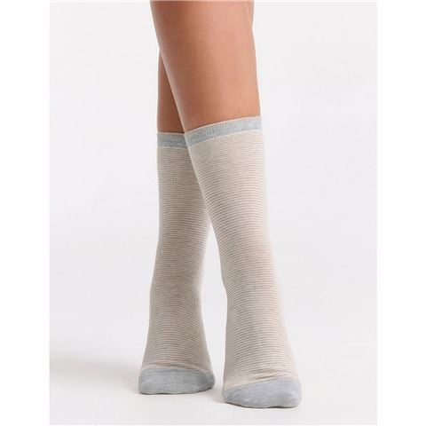 Levante - Lina Fine Stripe Crew Socks Oatmeal One Size