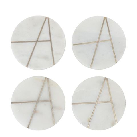 Florabelle - Graze Round Marble Coaster Set w/White Inlay 4pce