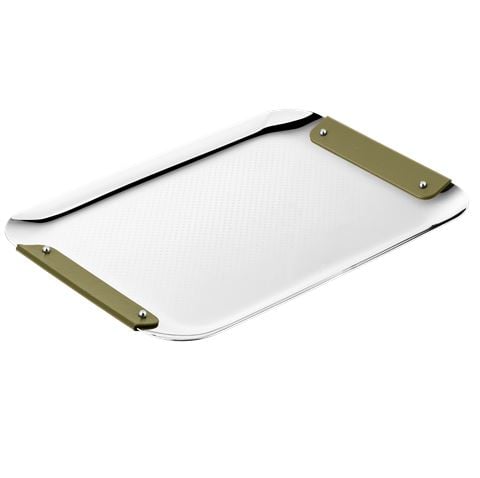 Christofle - Club Stainless Steel Rectangular Tray Imperial Green 32x23cm