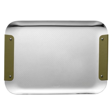 Christofle - Club Stainless Steel Rectangular Tray Imperial Green 32x23cm