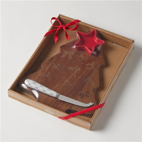 Christmas - Evergreen Cheeseboard w/Condiment Bowl & Knife Set 3pce