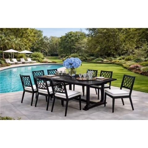 Vandenberg - Belle Rive Outdoor Table w/8 Paladium Dining Chairs & Cushions