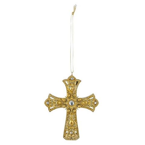 Christmas Embellished Cross Hanger Gold 7x10cm - Peter's of Kensington
