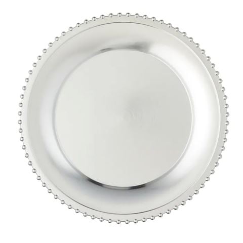 Christmas - Beaded Border Charger Plate Acrylic 33cm Silver