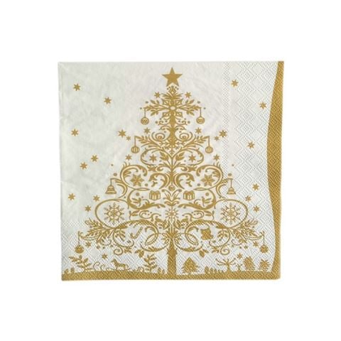 Coast To Coast - Tree w/Stars 3 Ply Napkin Set 20pce 33cm Gold