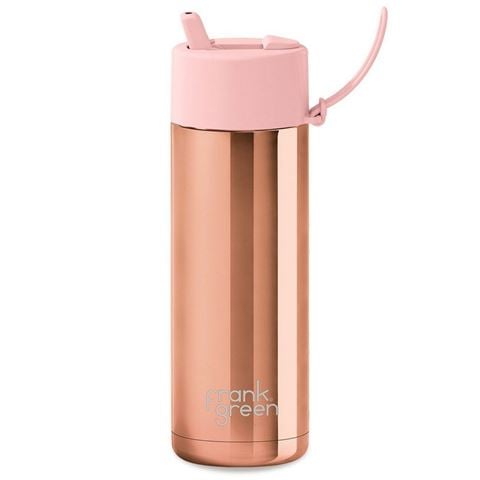 Frank Green - Ceramic Reusable Bottle Rose Gold w/Flip Straw Lid Blushed 595ml