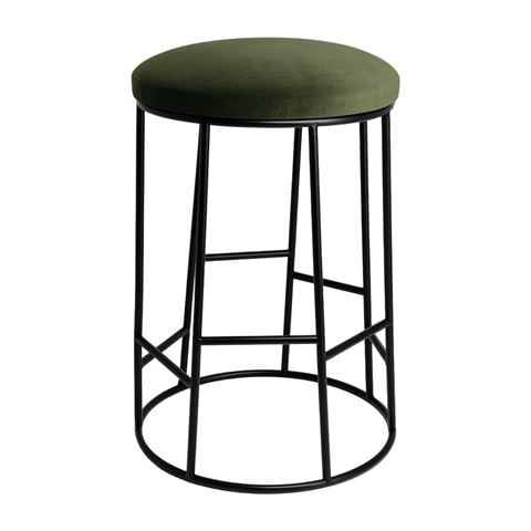 Cafe Lighting Aiden Black Steel Kitchen Stool Moss Velvet - Peter's of Kensington