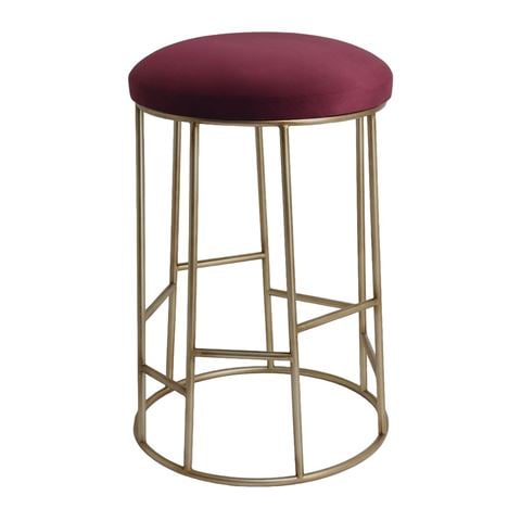 Cafe Lighting Aiden Gold-Toned Steel Kitchen Stool Mulberry Velvet - Peter's of Kensington