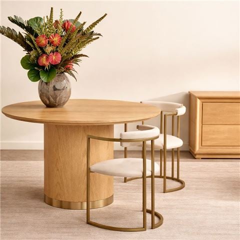 Cafe Lighting Eli Round Dining Table Oak 1.2m - Peter's of Kensington