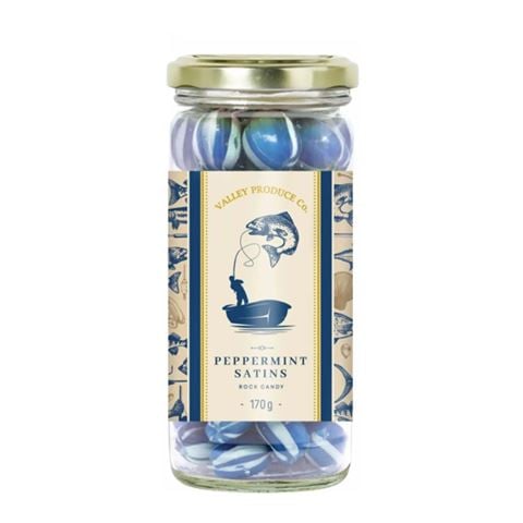 Valley Produce Company - Peppermint Satins Rock Candy Fishing Jar 170g