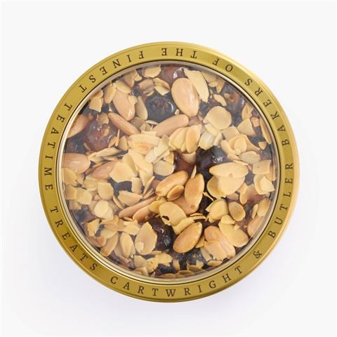 Cartwright & Butler - Cherry & Almond Decorated Round Fruit Cake In Tin 700g
