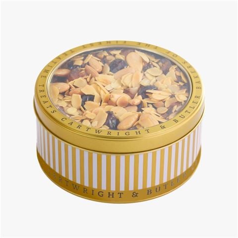 Cartwright & Butler - Cherry & Almond Decorated Round Fruit Cake In Tin 700g