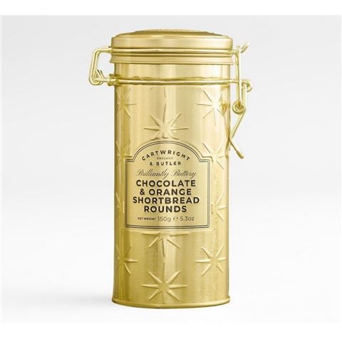 Cartwright & Butler - Chocolate & Orange Shortbread Gold Christmas Tin 150g