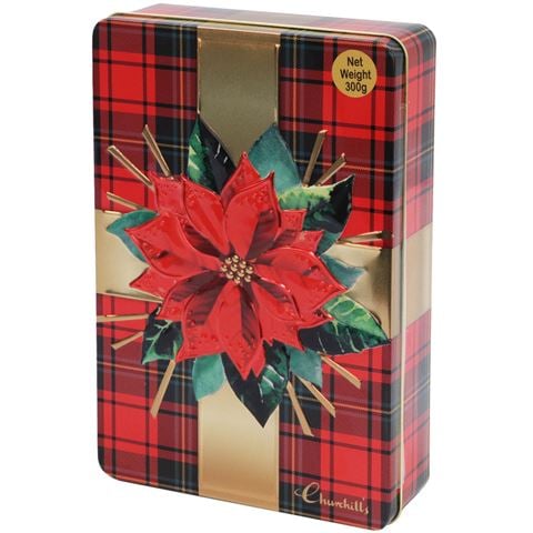 Churchill's - Tartan Poinsettia w/Chocolate & Orange Biscuits Tin 300g