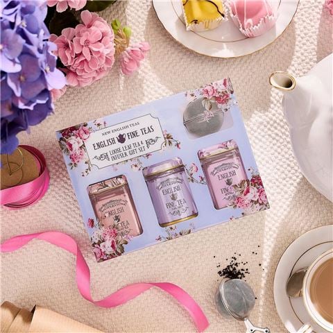 New English Teas Limited - Vintage Floral Tea Tins & Infuser Gift Set 4pce