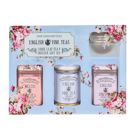 New English Teas Limited - Vintage Floral Tea Tins & Infuser Gift Set 4pce