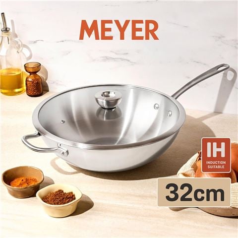 Meyer - White Steel Series Stainless Steel Stirfry w/Glass Lid 32cm