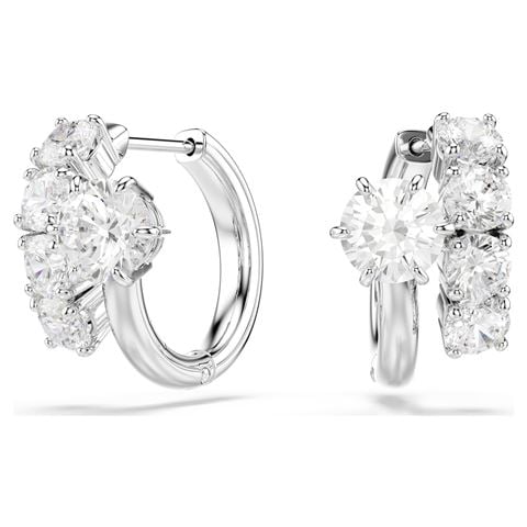 Swarovski Jewellery - Matrix Hoop Stud Earrings Round Cut Rhodium Plate