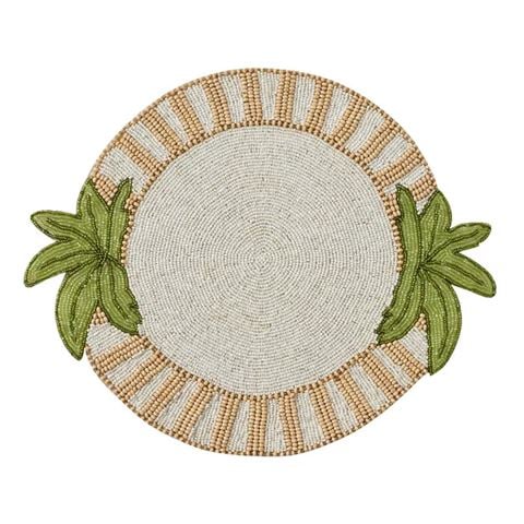 Assemble - Maui Beaded Round Placemat Natural/Green