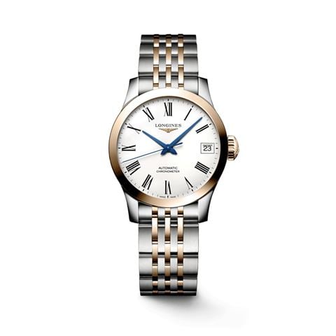 Longines - Record  Auto. Watch S.Steel & 18k Rose Gold w/White Matt Dial 26mm