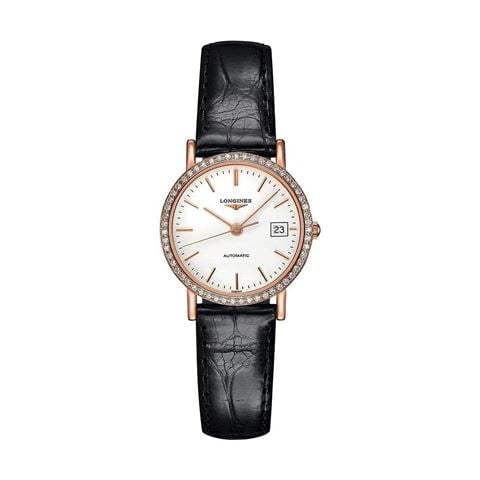 Longines - Elegant Auto. Watch 18k Rose Gold White Dial w/Diamond Bezel 27.2mm