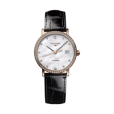 Longines - Elegant Auto. Watch 18k Rose Gold M.O.P Dial w/Diamond Bezel 27.2mm