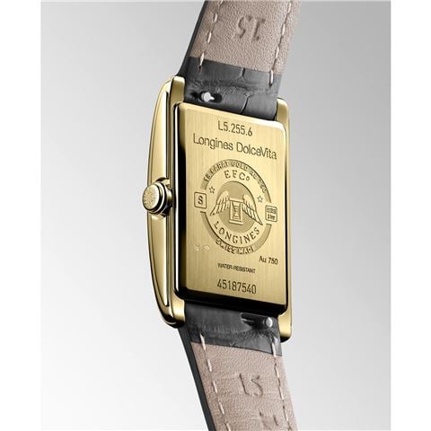 Longines - Dolcevita Quartz Watch 18k Gold W/Anthracite Sunray Dial 20.5x32mm