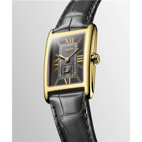 Longines - Dolcevita Quartz Watch 18k Gold W/Anthracite Sunray Dial 20.5x32mm