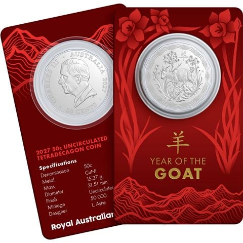 Royal Australian Mint - 2027 50c Lunar series Year of the Goat Uncirculated Tetradecagon Coin