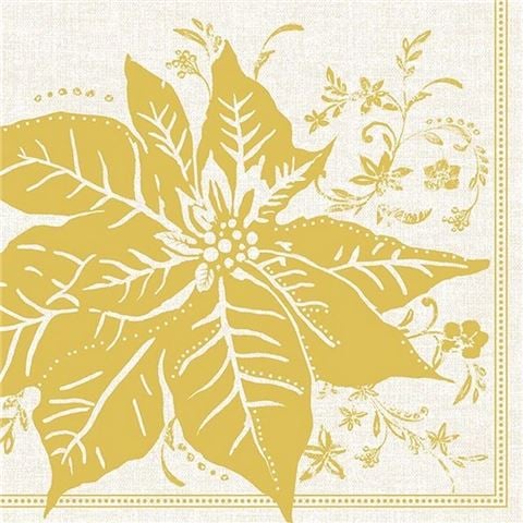 IHR Splendid Poinsettia Lunch Napkins Cream & Gold Set 20pce - Peter's of Kensington