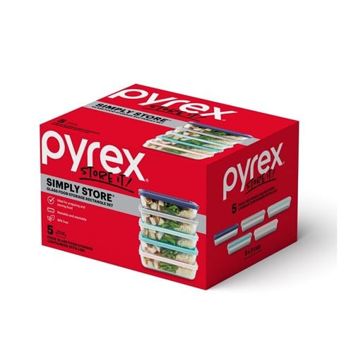 Pyrex Simply Store Rectangle Storage w/Multicoloured Lids Set 5pce - Peter's of Kensington