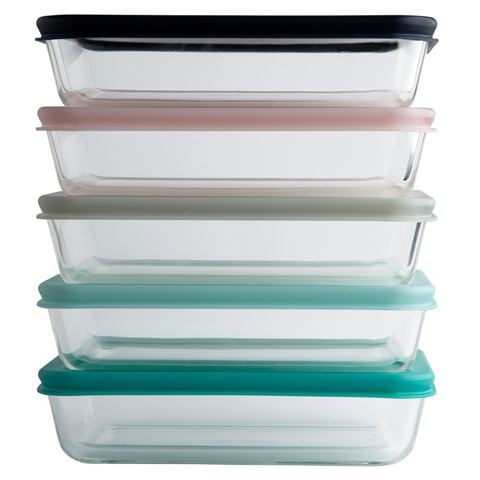 Pyrex Simply Store Rectangle Storage w/Multicoloured Lids Set 5pce - Peter's of Kensington