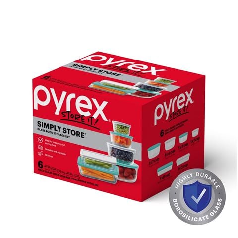 Pyrex Simply Store Storage w/Coloured Lids Set 6pce - Peter's of Kensington