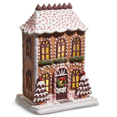 Raz - Sugar & Spice Lighted Chocolate Frosted Gingerbread House 33cm