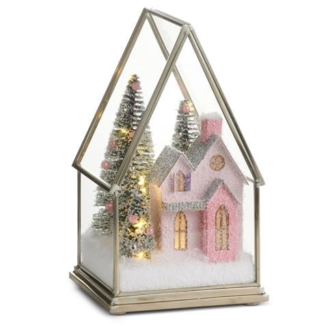 Raz - Sugar & Spice Lighted Pink House Terrarium 21.5cm