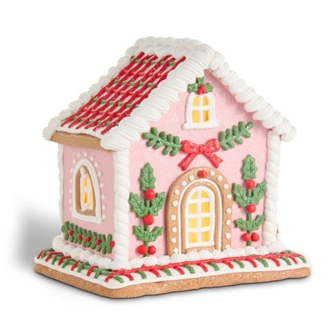 Raz - Sugar & Spice Pink Lighted Gingerbread House 20.5cm