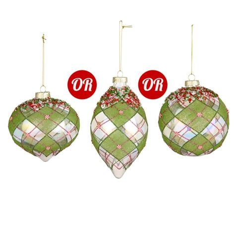 Raz - Sugar & Spice Green Diamond Pattern Ornament Assorted 10cm-14cm