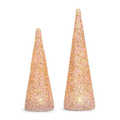 Raz - Nutcracker Suite Lighted Beaded Cone Tree Set 2pce 25cm/30.5cm