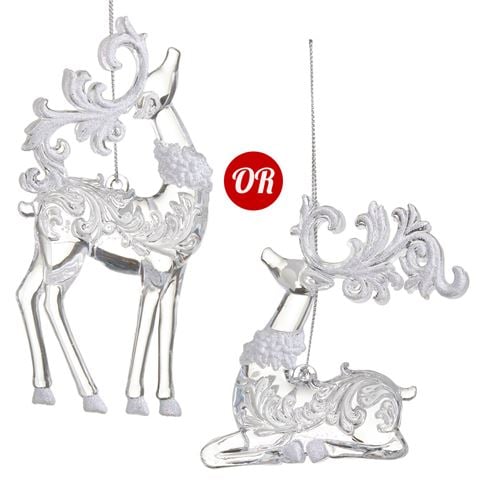 Raz - Northern Lights Clear and White Glitter Deer Ornament Assorted 9cm-14cm